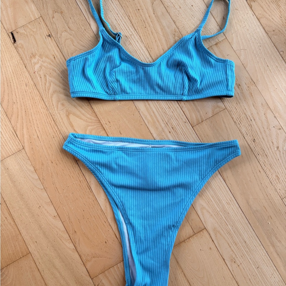 Cupshe Aqua Ribbed Bikini Set